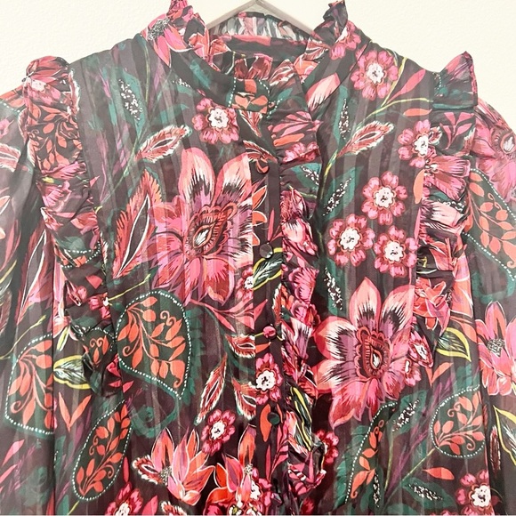 REVOLVE X DIVINE HERITAGE BIB FRONT WITH RUFFLE BLOUSE Top Pink Medium M - Picture 3 of 7